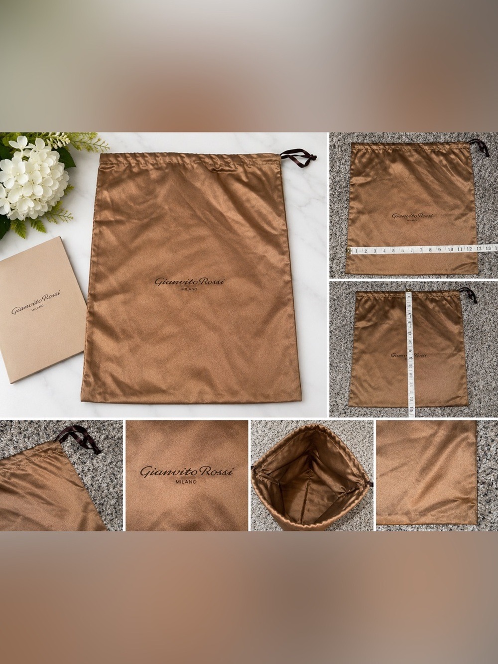 Gianvito Rossi Bronze Satin Drawstring Dust Bag Storage Pouch